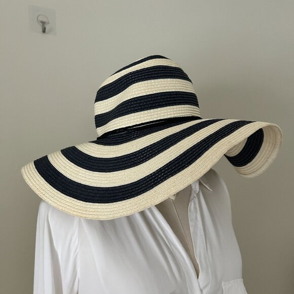Sun Hat Beach - Navy Blue Stripe Hat - Beachy Classic Elegant - Picture 12 of 13